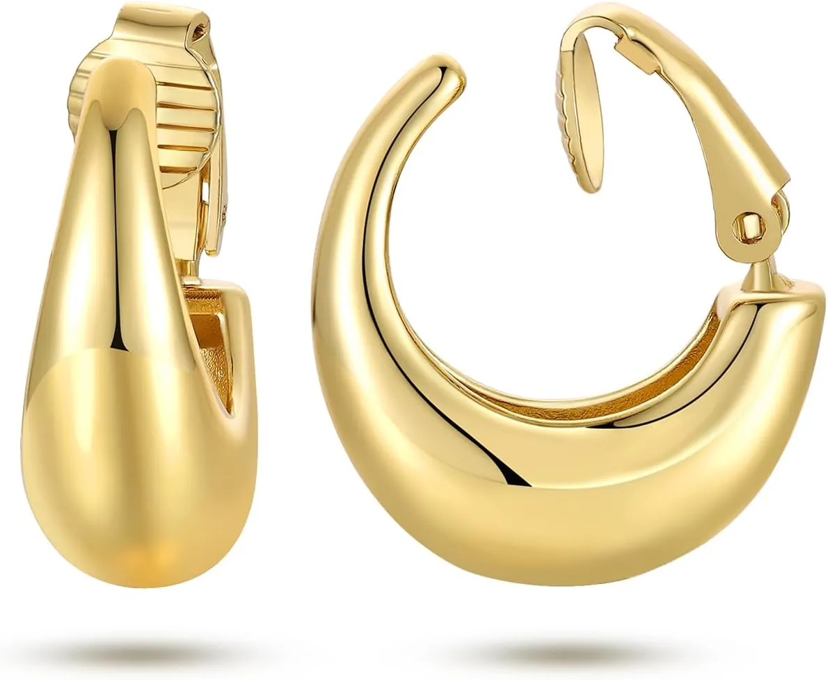 Chunky Gold Clip On Hoop Earrings for Women Tube Hoop Clip Earrings Minimalist Non Pierced Earrings Trendy Jewelry