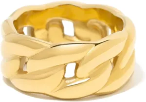 Chunky Statement Rings for Women Non-Tarnish 18k Gold Plated Stainless Steel Size 5 6 7 8 9 10 11