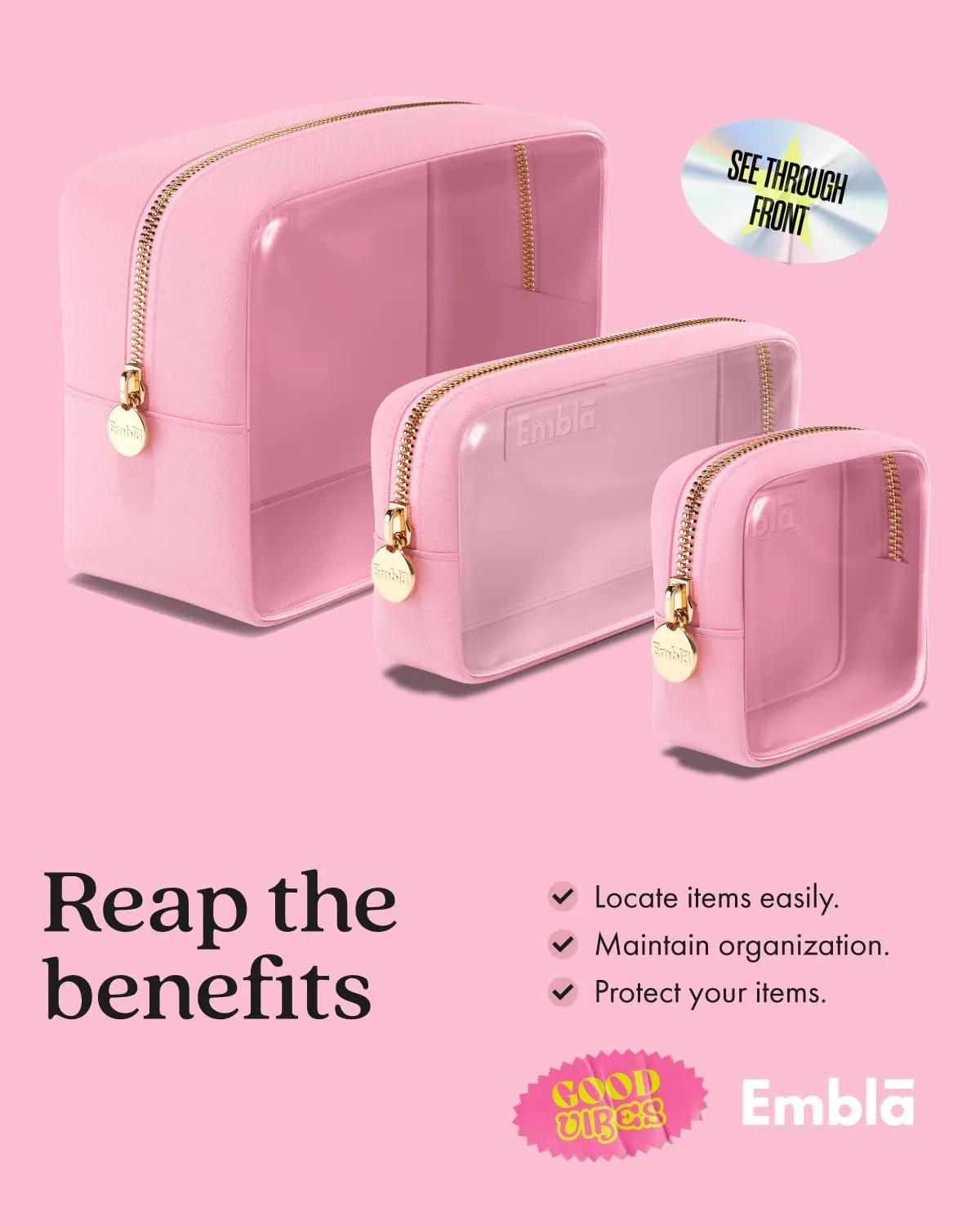 Clear Cosmetic Bags Set of 3, Mini Small Large Makeup Bags For Women Clear Pouch Cosmetics Cases Zipper Cute Pouches Make Up Travel Toiletry Essentials Preppy Purse Organizer Makeup Cases, Flamingo