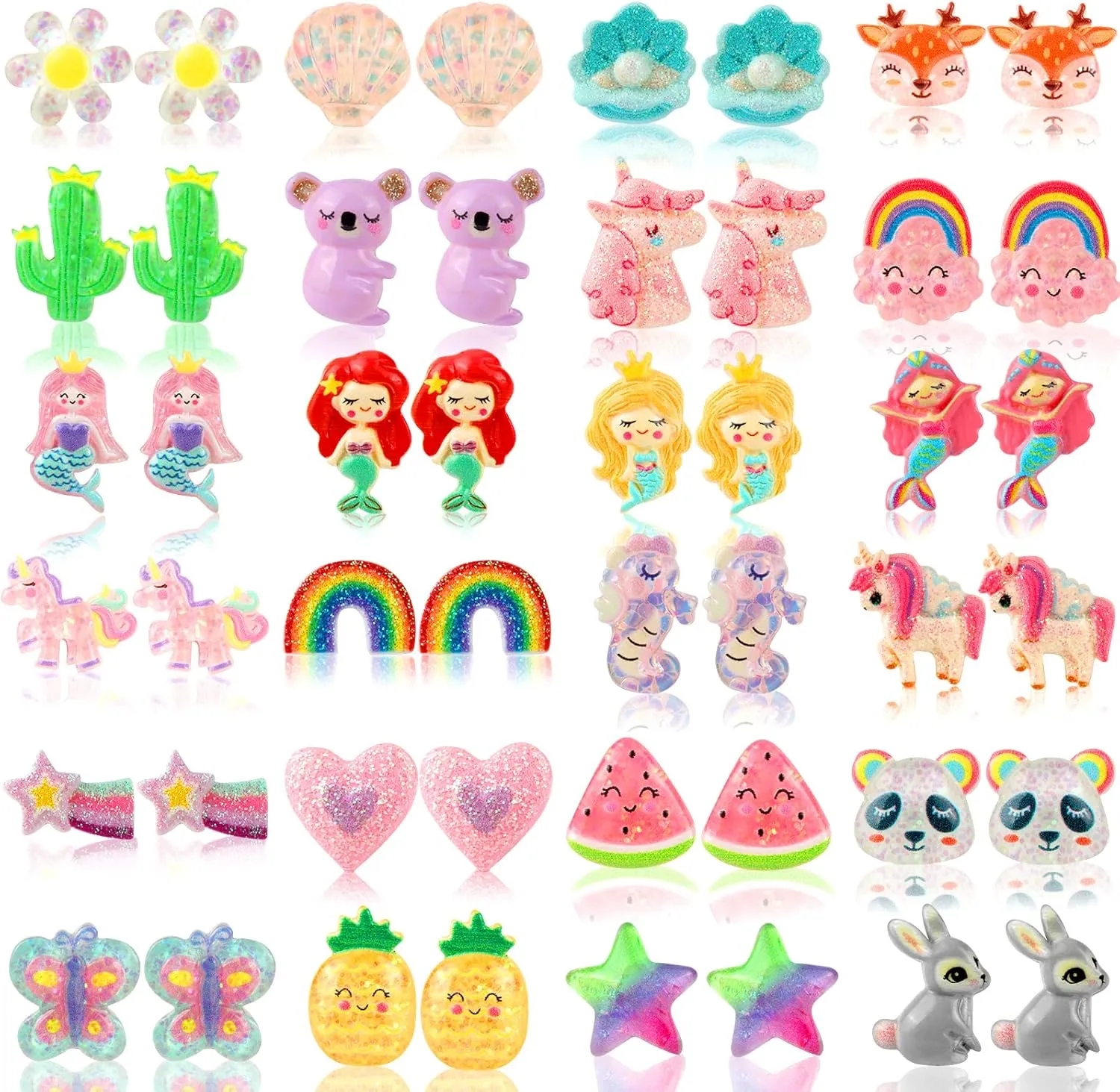 Clip On Earrings for Girls, No Pierced Design Hypoallergenic Kids Clips Earrings Sets Suitable for Ages 4-12 Little Girls Cute Small Stud Earring Jewelry Gifts