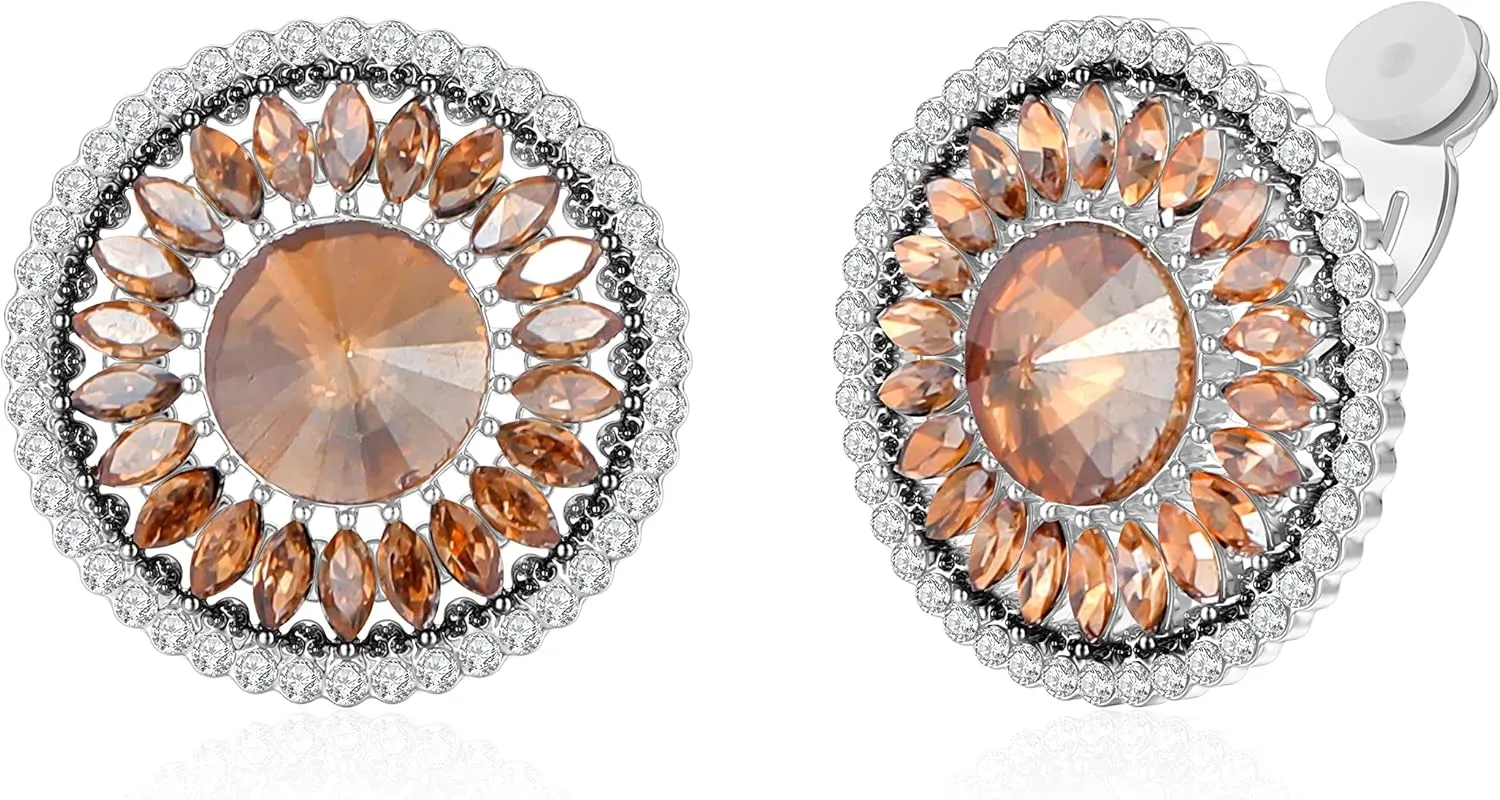 Clip on Earrings for Women Cubic Zirconia Silver Plated Big Clip on Stud Earrings Round Vintage CZ Clip Earrings Hypoallergenic Non Pierced Earrings Jewelry Mother Day Christmas Valentine's Day Gifts