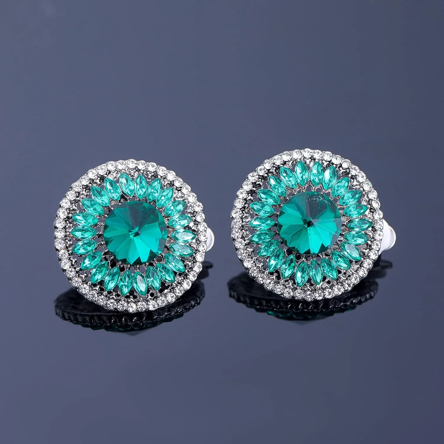 Clip on Earrings for Women Cubic Zirconia Silver Plated Big Clip on Stud Earrings Round Vintage CZ Clip Earrings Hypoallergenic Non Pierced Earrings Jewelry Mother Day Christmas Valentine's Day Gifts