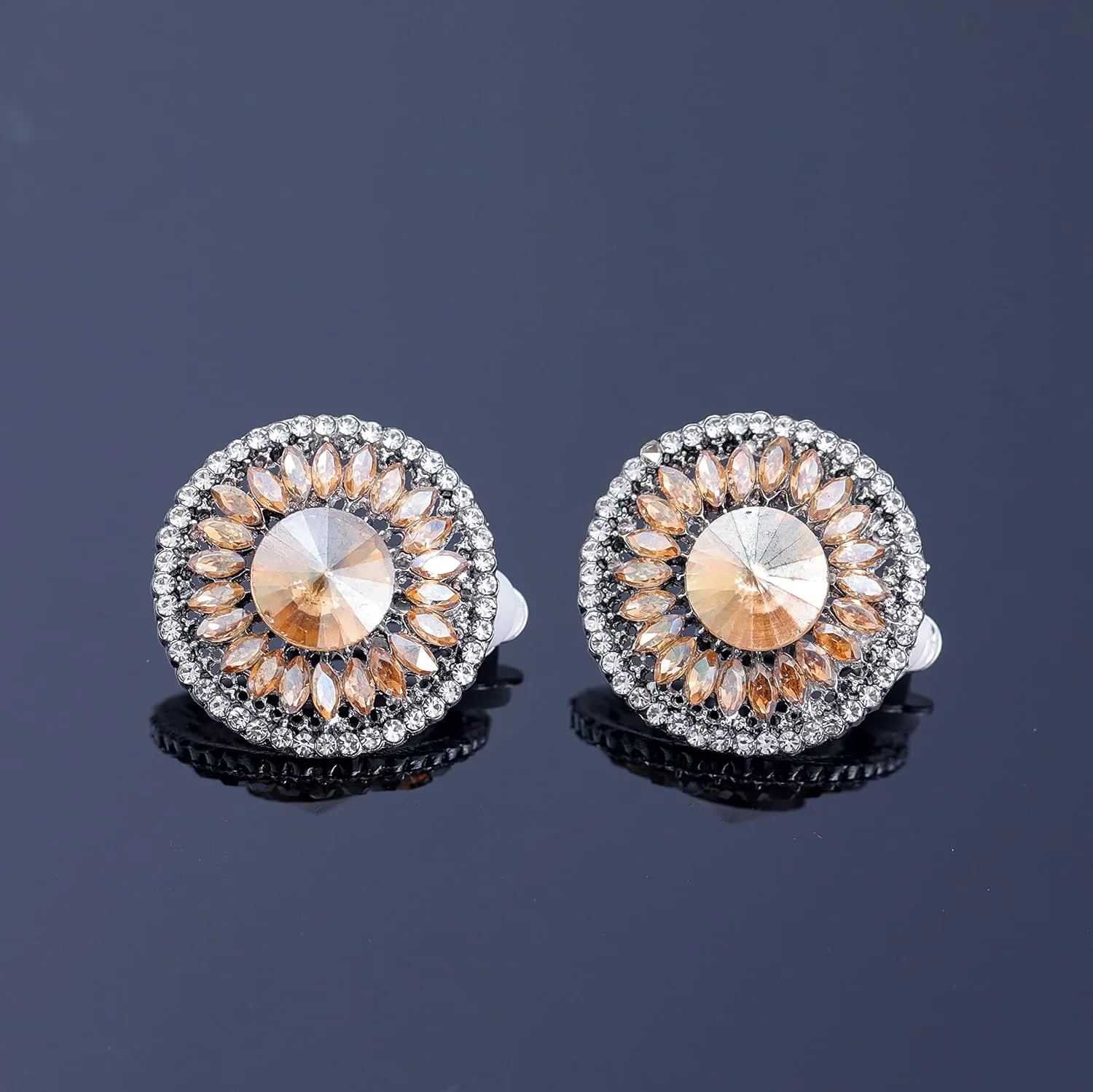 Clip on Earrings for Women Cubic Zirconia Silver Plated Big Clip on Stud Earrings Round Vintage CZ Clip Earrings Hypoallergenic Non Pierced Earrings Jewelry Mother Day Christmas Valentine's Day Gifts