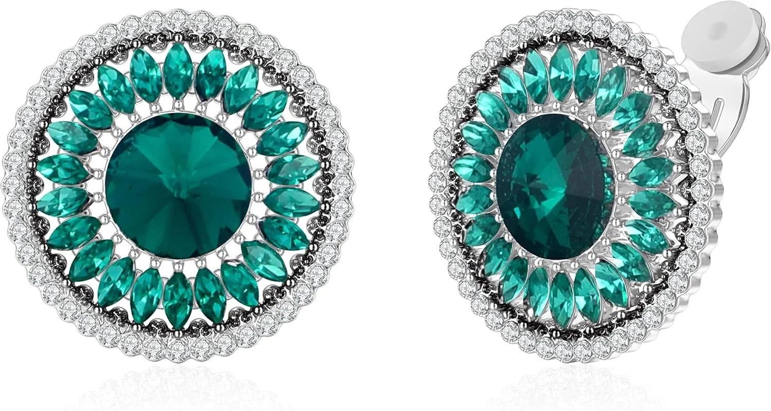 Clip on Earrings for Women Cubic Zirconia Silver Plated Big Clip on Stud Earrings Round Vintage CZ Clip Earrings Hypoallergenic Non Pierced Earrings Jewelry Mother Day Christmas Valentine's Day Gifts