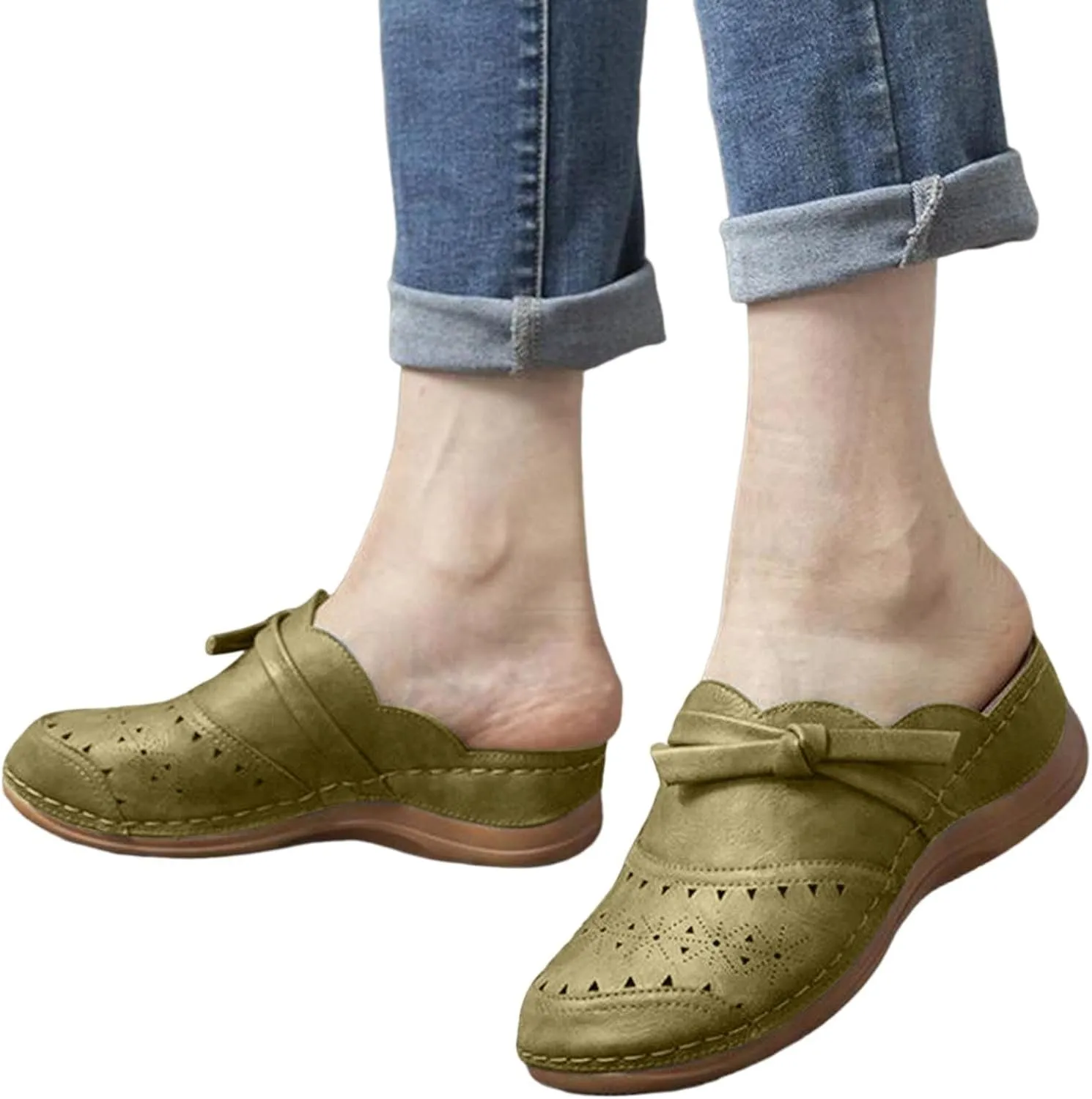 Clogs for Women Comfort Orthopedic Sandals Cork Leather Mules Shoes Hollow Out Wedge Arch Support Beach Closed Toe Slippers