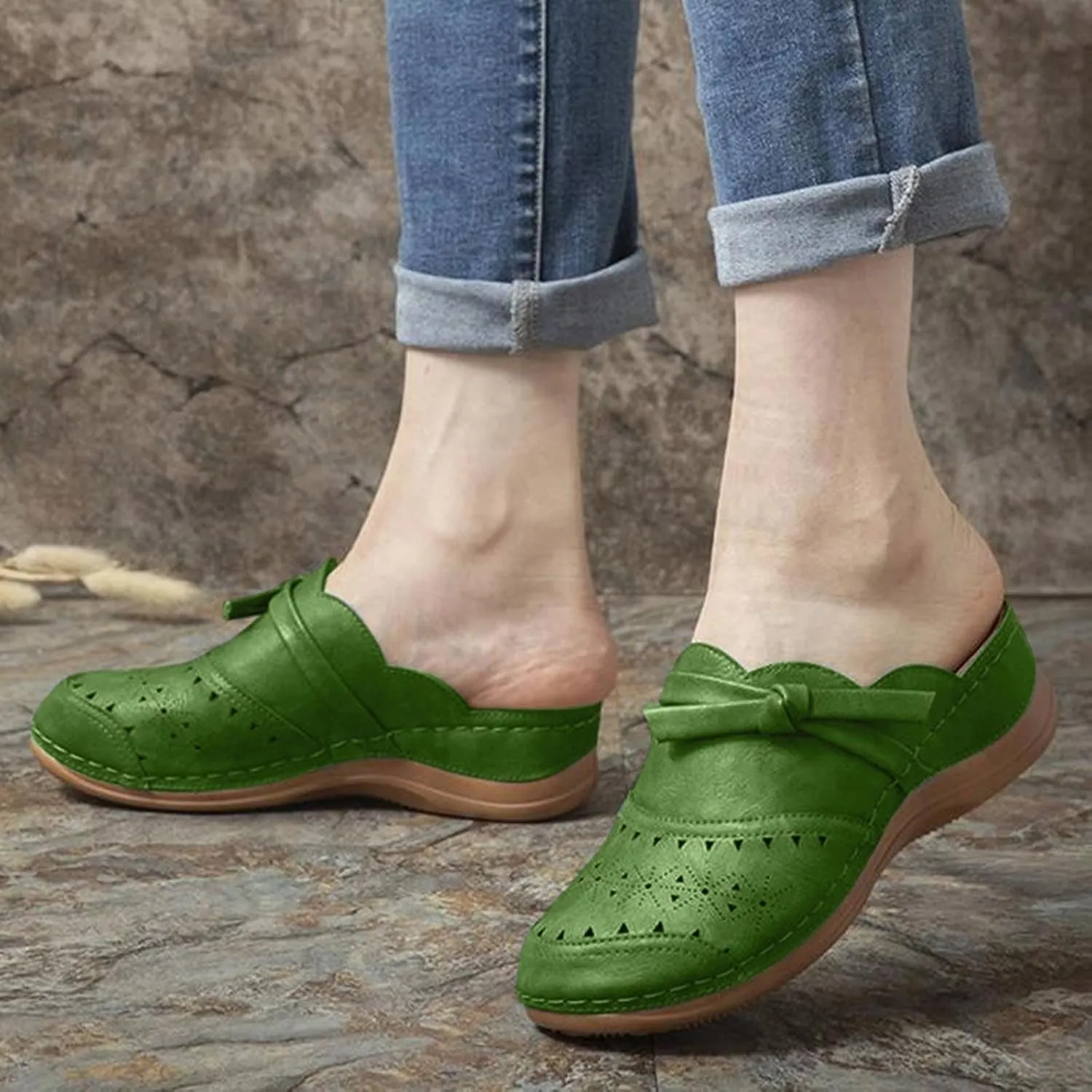 Clogs for Women Comfort Orthopedic Sandals Cork Leather Mules Shoes Hollow Out Wedge Arch Support Beach Closed Toe Slippers