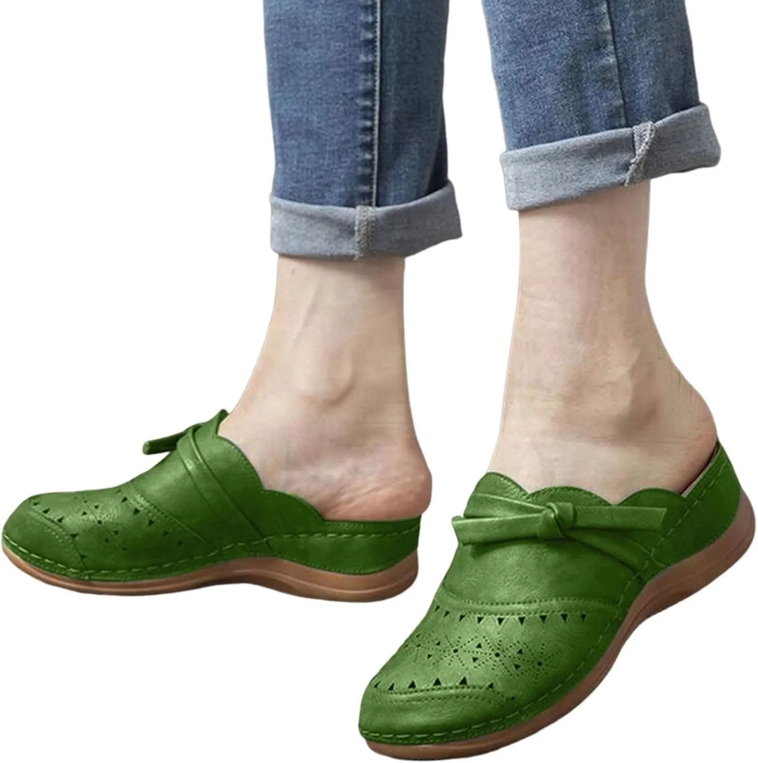 Clogs for Women Comfort Orthopedic Sandals Cork Leather Mules Shoes Hollow Out Wedge Arch Support Beach Closed Toe Slippers