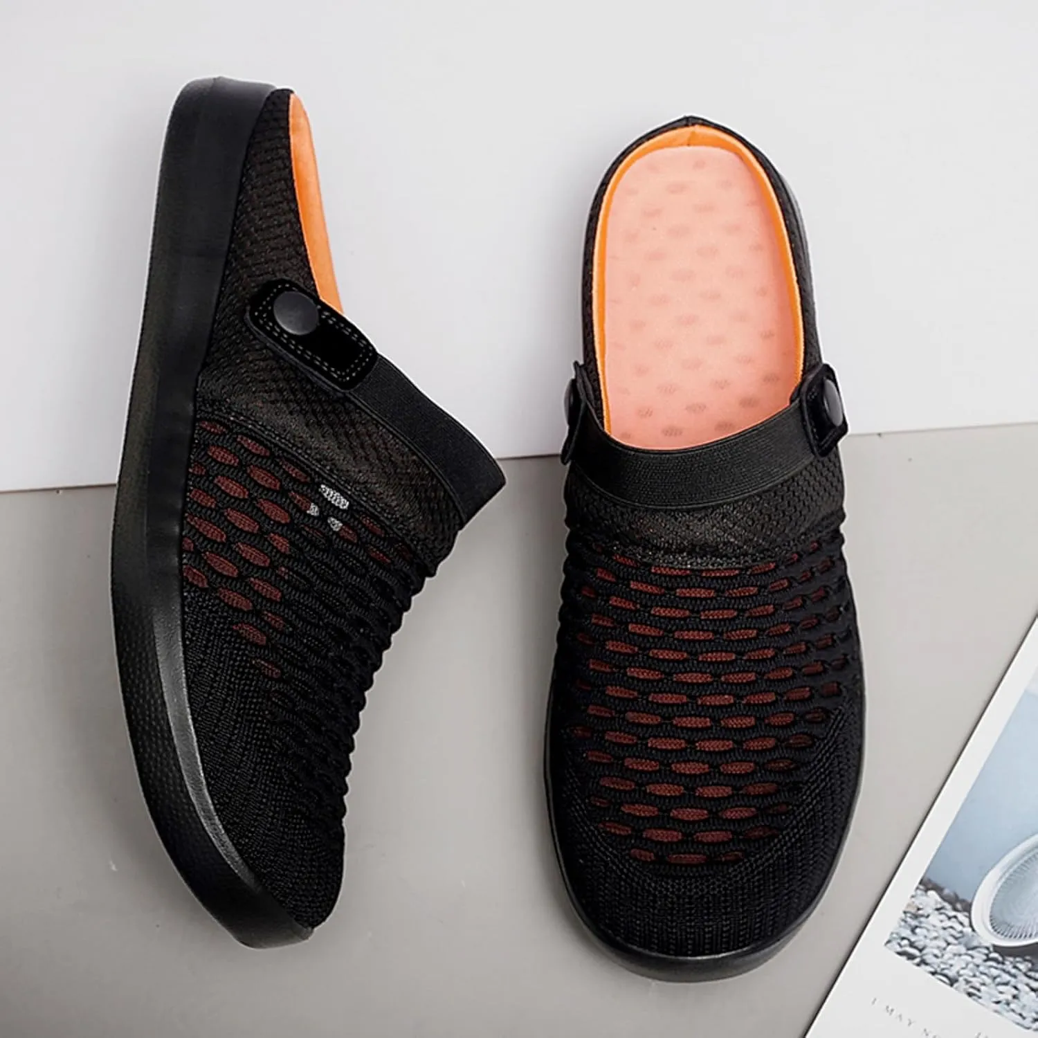 Clogs for Women Summer Casual Slip-on Mesh Mules Shoes Breathable Hollow Out Slippers Comfortable Lightweight Closed Toe Sandals Open Back Slip On Shoes Fashion Walking Slippers