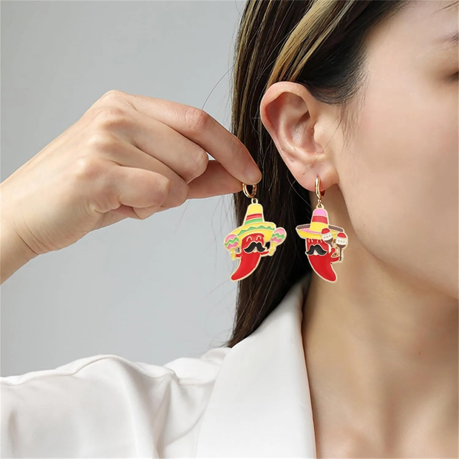 coadipress Cinco De Mayo Hoop Earrings for Women Cute Fiesta Style Red Chili Cactus Horse Mexican Themed Earrings Jewelry Taco Tuesday Dia De Muertos Festivals Earrings