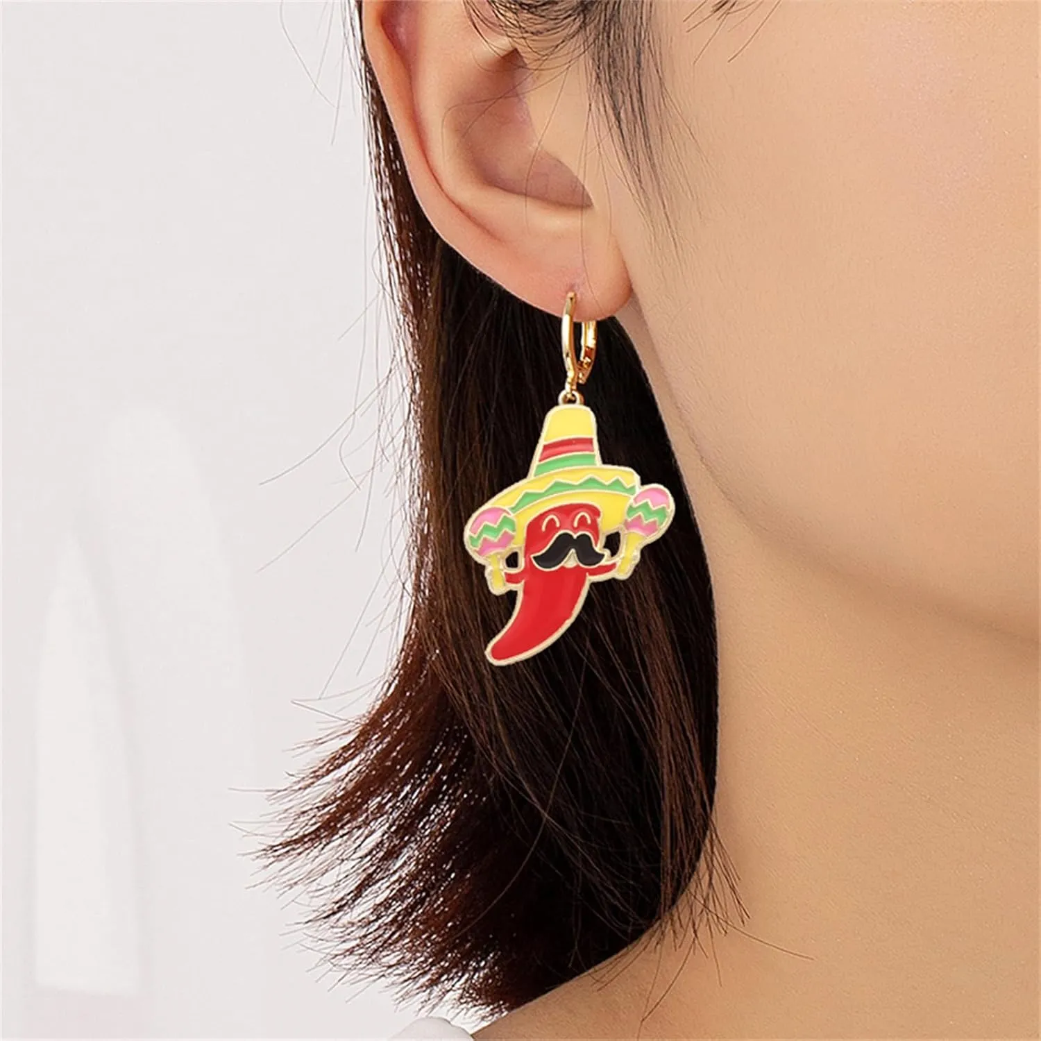 coadipress Cinco De Mayo Hoop Earrings for Women Cute Fiesta Style Red Chili Cactus Horse Mexican Themed Earrings Jewelry Taco Tuesday Dia De Muertos Festivals Earrings