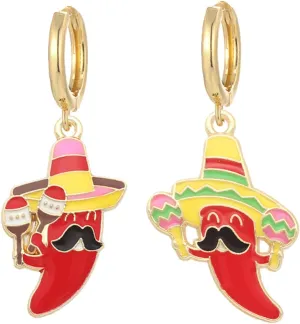 coadipress Cinco De Mayo Hoop Earrings for Women Cute Fiesta Style Red Chili Cactus Horse Mexican Themed Earrings Jewelry Taco Tuesday Dia De Muertos Festivals Earrings