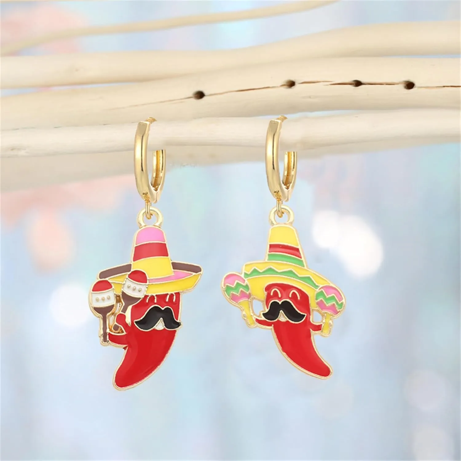 coadipress Cinco De Mayo Hoop Earrings for Women Cute Fiesta Style Red Chili Cactus Horse Mexican Themed Earrings Jewelry Taco Tuesday Dia De Muertos Festivals Earrings
