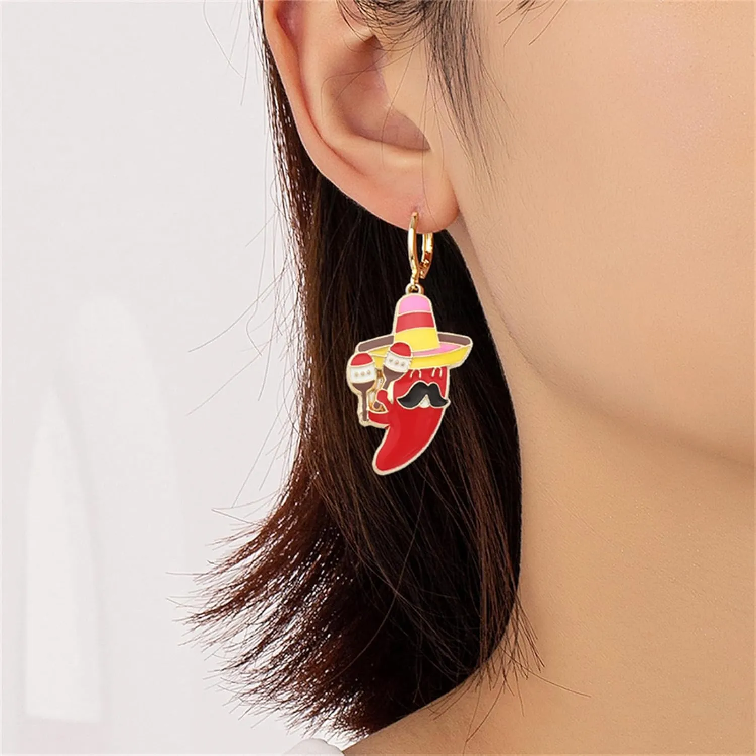 coadipress Cinco De Mayo Hoop Earrings for Women Cute Fiesta Style Red Chili Cactus Horse Mexican Themed Earrings Jewelry Taco Tuesday Dia De Muertos Festivals Earrings