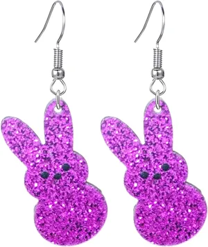 coadipress Easter Rabbit Earrings Cute Glitter Bunny Rabbit Sparkle Spring Earrings for Women Acrylic Colorful Holiday Happy Easter Jewelry Gift