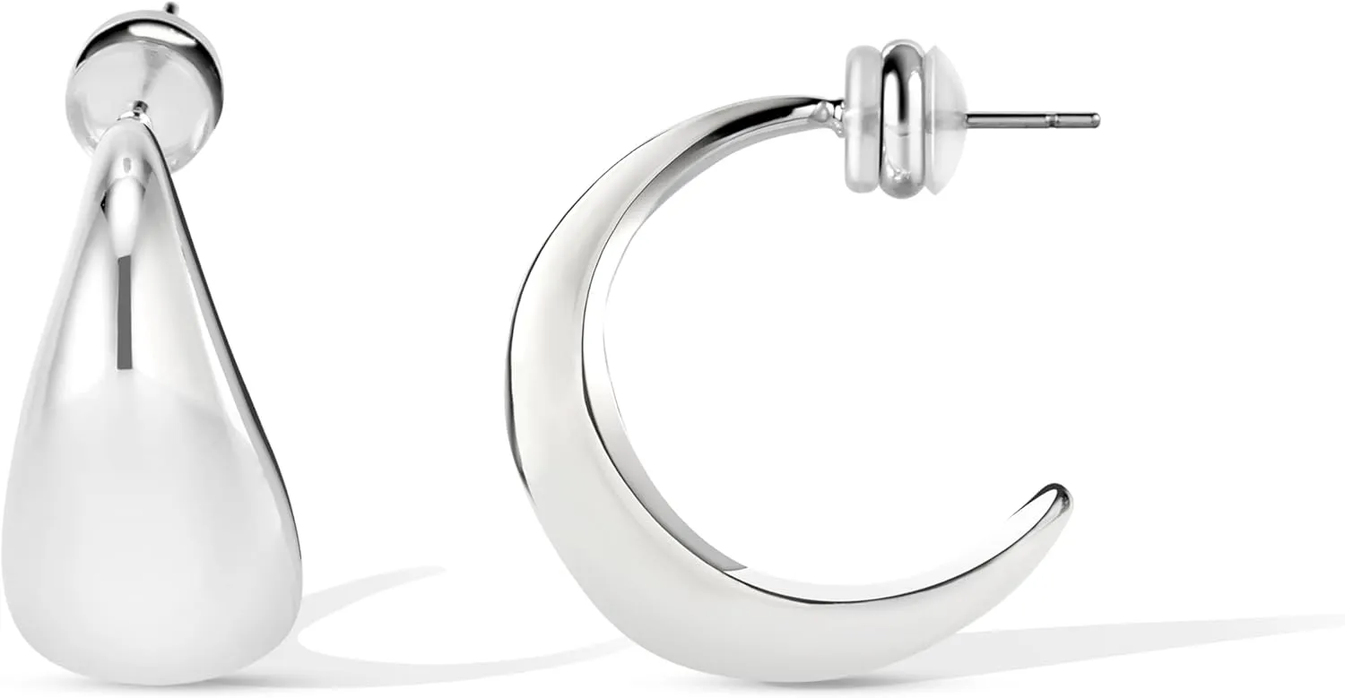 CoBi 18K Gold Plated Hoop Earrings for Women, Small Teardrop Earrings, Silver Twisted Hoop Earrings, CZ Hoop Earrings, Womens Everyday Jewelry Hypoallergenic, Chunky Thick Hoops, Ideal Gifts Choice