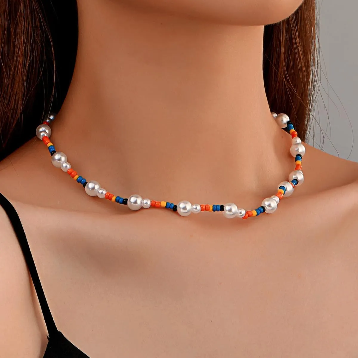 Colorful Beaded Necklaces for Women Dainty Boho Choker Y2K Trendy Summer Beach Vacation Pearl Necklace Accessories Jewelry