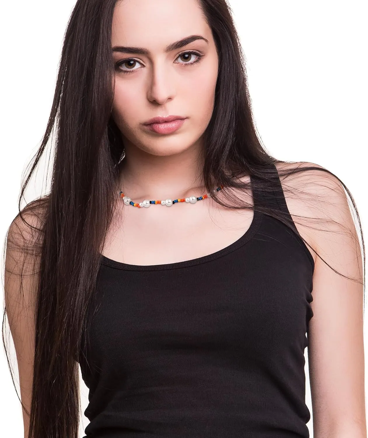 Colorful Beaded Necklaces for Women Dainty Boho Choker Y2K Trendy Summer Beach Vacation Pearl Necklace Accessories Jewelry