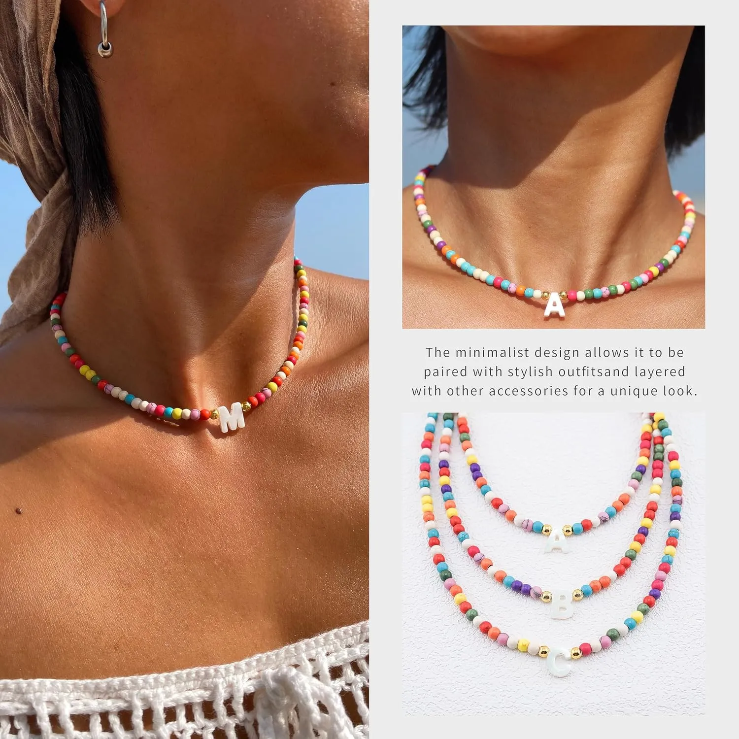 Colorful Boho Bead Choker Necklace Handmade Beaded Necklace Personalized Surfer Beach Necklaces for Women