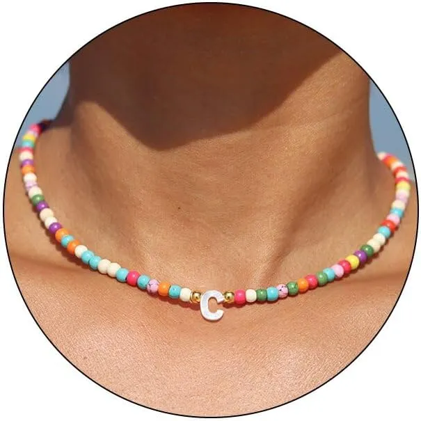 Colorful Boho Bead Choker Necklace Handmade Beaded Necklace Personalized Surfer Beach Necklaces for Women