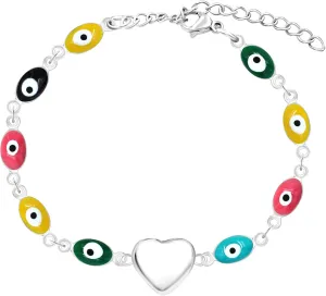 Colorful Enamel Evil Eye Link Chain Bracelets for Birthday Christmas, Platinum/Gold Plated Heart Bracelet for Women YA4680