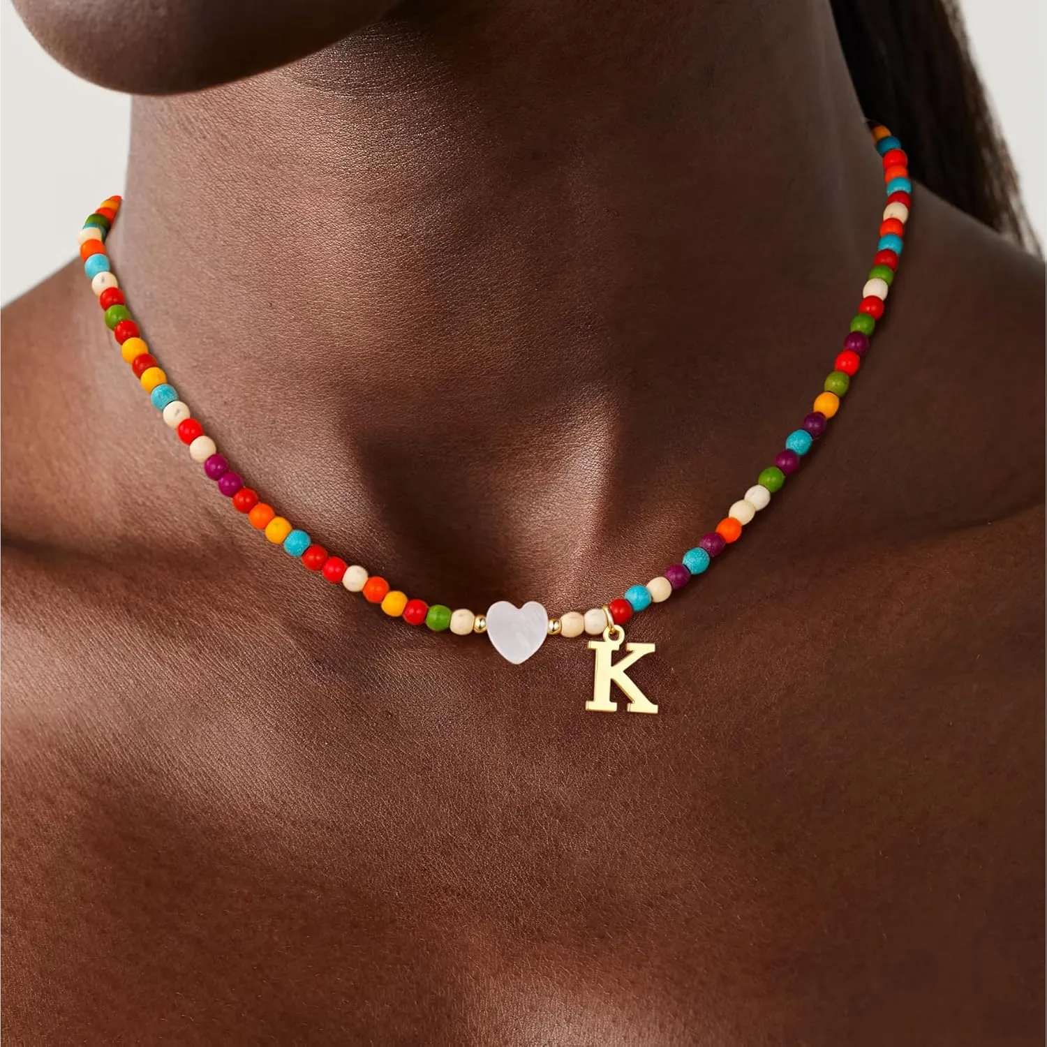 Colorful Initial Beaded Necklace - Trendy Cute Choker Necklaces, Personalized Jewelry, Birthday Gifts Mothers Day Gift Graduation Gifts for Her