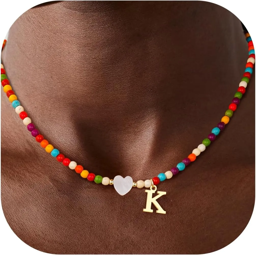 Colorful Initial Beaded Necklace - Trendy Cute Choker Necklaces, Personalized Jewelry, Birthday Gifts Mothers Day Gift Graduation Gifts for Her