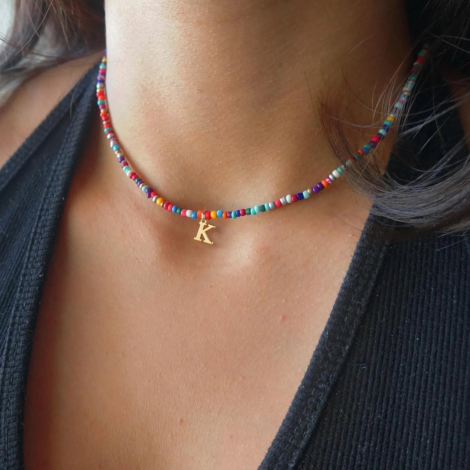 Colorful Initial Cute Necklaces for Girls - Trendy Beaded Choker Necklace for Women Teen Girl, Handmade Letter Choker Necklace Jewelry for Women Girls Gifts