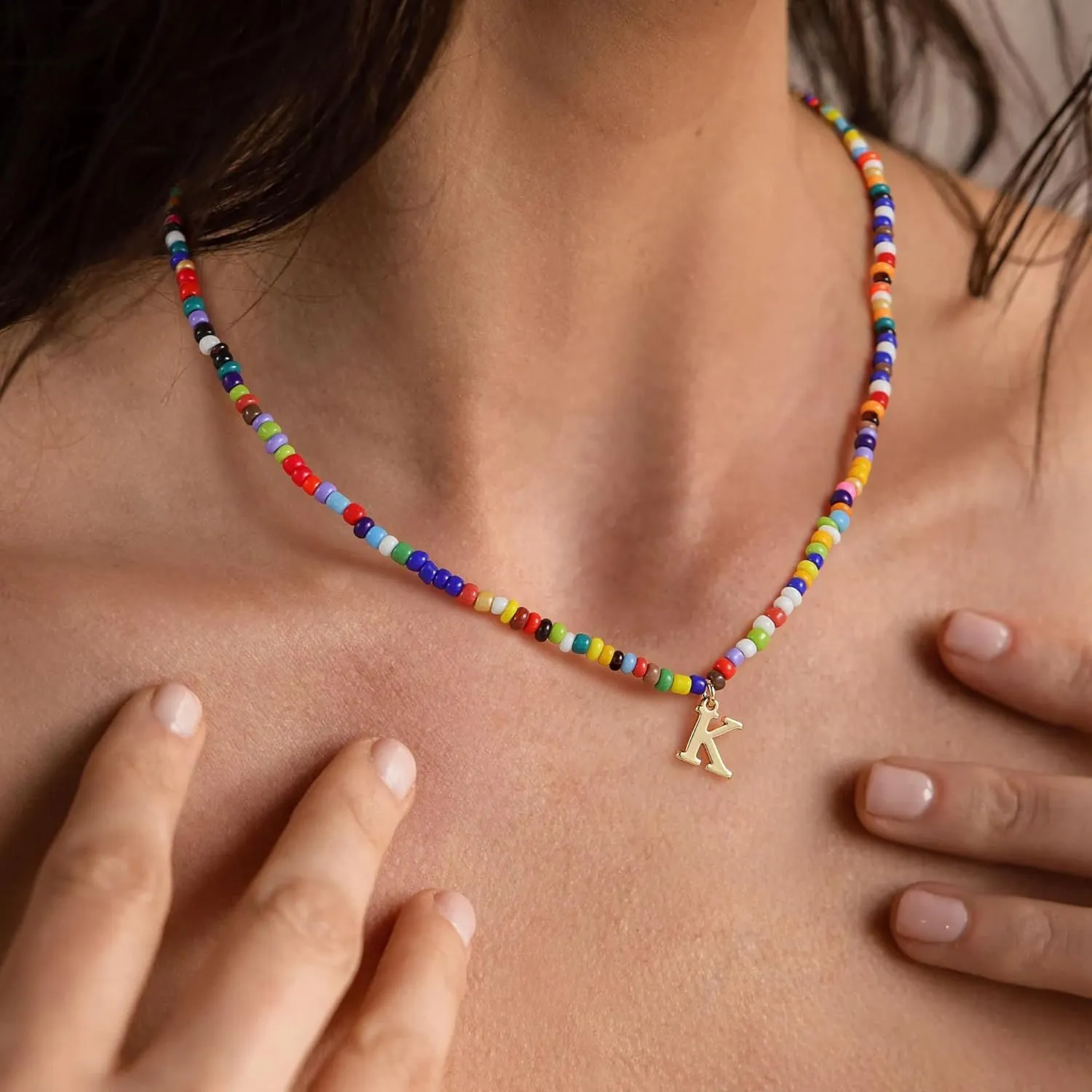 Colorful Initial Cute Necklaces for Girls - Trendy Beaded Choker Necklace for Women Teen Girl, Handmade Letter Choker Necklace Jewelry for Women Girls Gifts