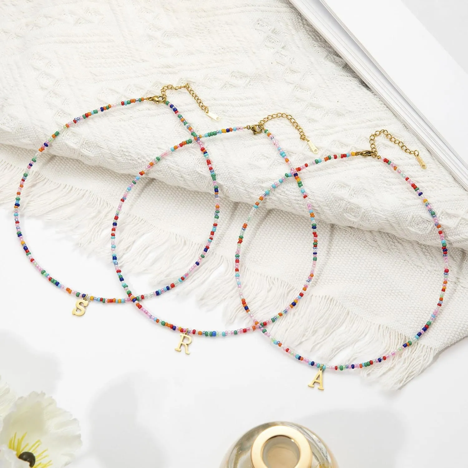 Colorful Initial Cute Necklaces for Girls - Trendy Beaded Choker Necklace for Women Teen Girl, Handmade Letter Choker Necklace Jewelry for Women Girls Gifts
