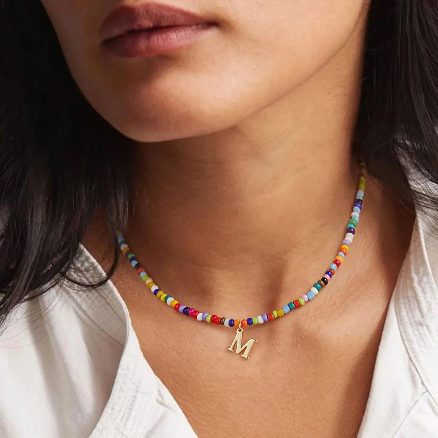 Colorful Initial Cute Necklaces for Girls - Trendy Beaded Choker Necklace for Women Teen Girl, Handmade Letter Choker Necklace Jewelry for Women Girls Gifts