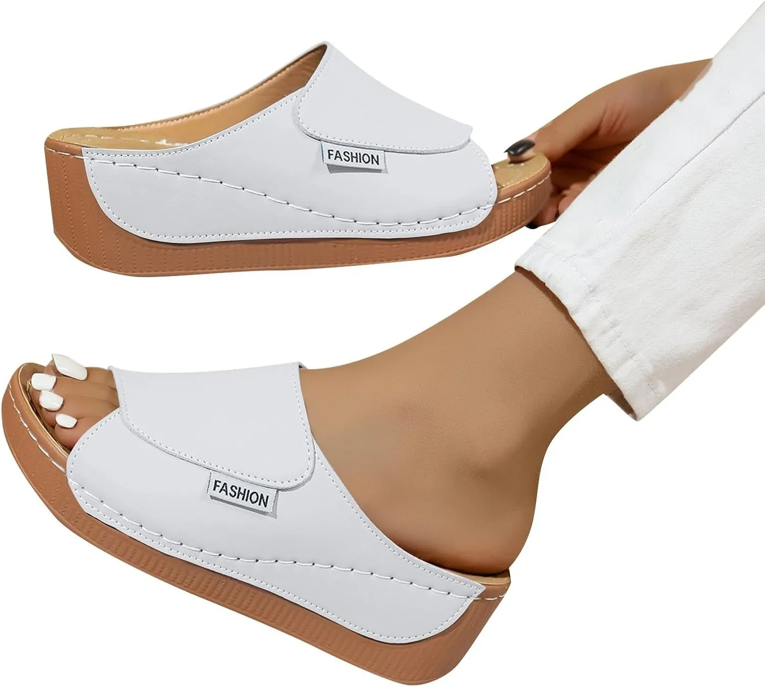 Comfortable Arch Support Slides Women 2025 Summer Orthotic Leather Platform Wedge Sandals Slip on Casual Walking Shoes