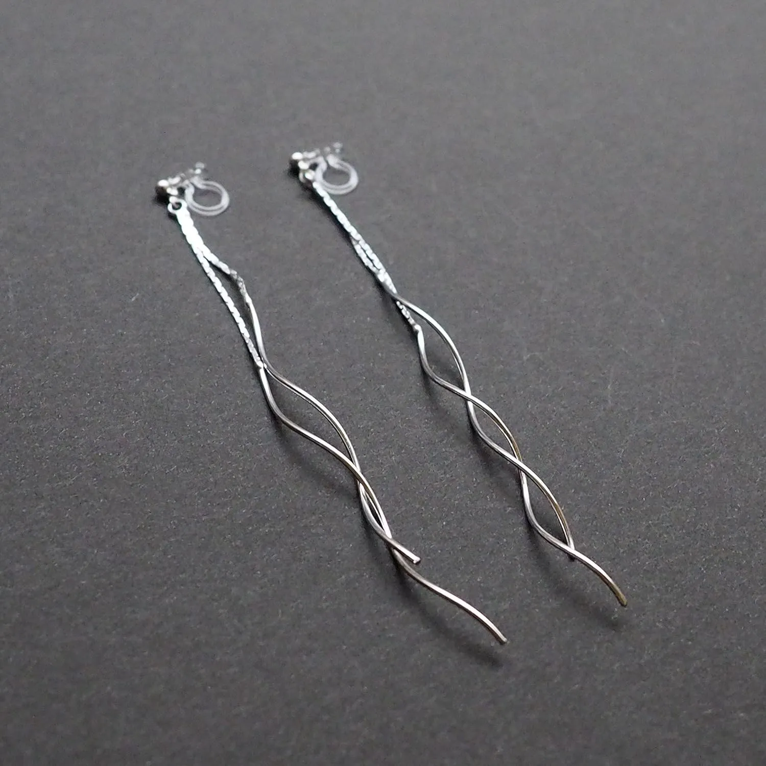 Comfortable Stick Invisible Clip On Earrings Gold Dangle Long Waved Threader Bar Clip-On Non Pierced Earrings Silver For Women, Miyabi Grace