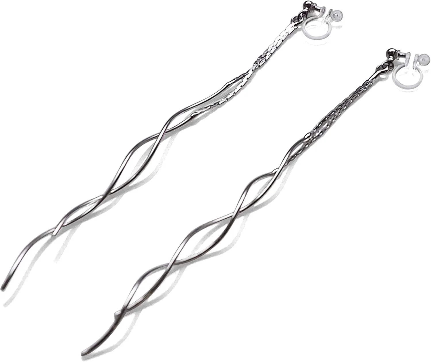 Comfortable Stick Invisible Clip On Earrings Gold Dangle Long Waved Threader Bar Clip-On Non Pierced Earrings Silver For Women, Miyabi Grace