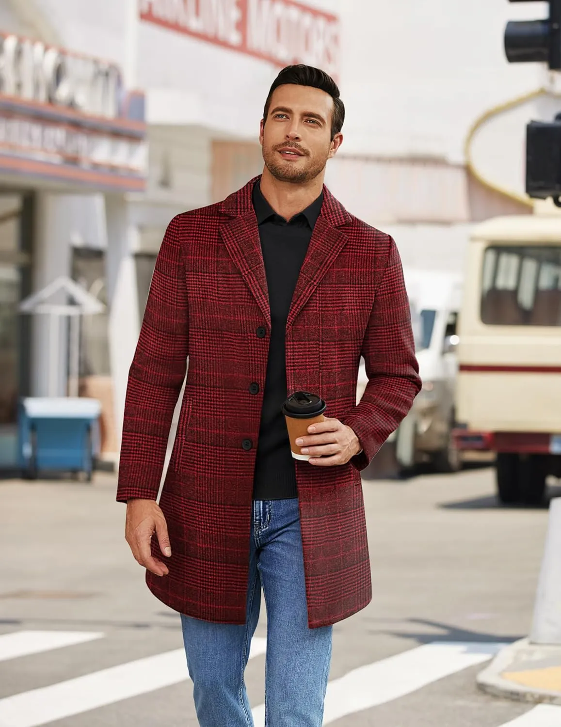 COOFANDY Mens Wool Blend Coat Winter Trench Coats Notched Lapel Collar Single Breasted Overcoat Classic Peacoat With Pockets