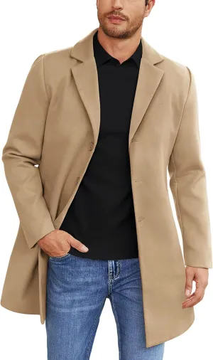 COOFANDY Mens Wool Blend Coat Winter Trench Coats Notched Lapel Collar Single Breasted Overcoat Classic Peacoat With Pockets