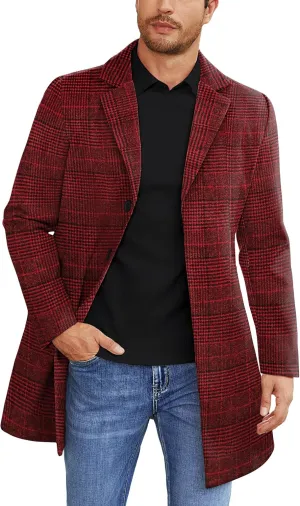 COOFANDY Mens Wool Blend Coat Winter Trench Coats Notched Lapel Collar Single Breasted Overcoat Classic Peacoat With Pockets