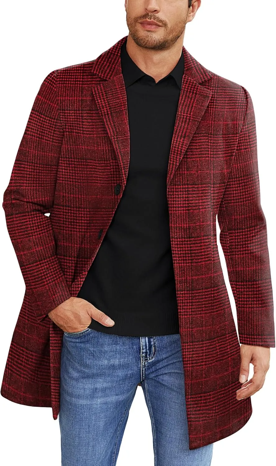 COOFANDY Mens Wool Blend Coat Winter Trench Coats Notched Lapel Collar Single Breasted Overcoat Classic Peacoat With Pockets
