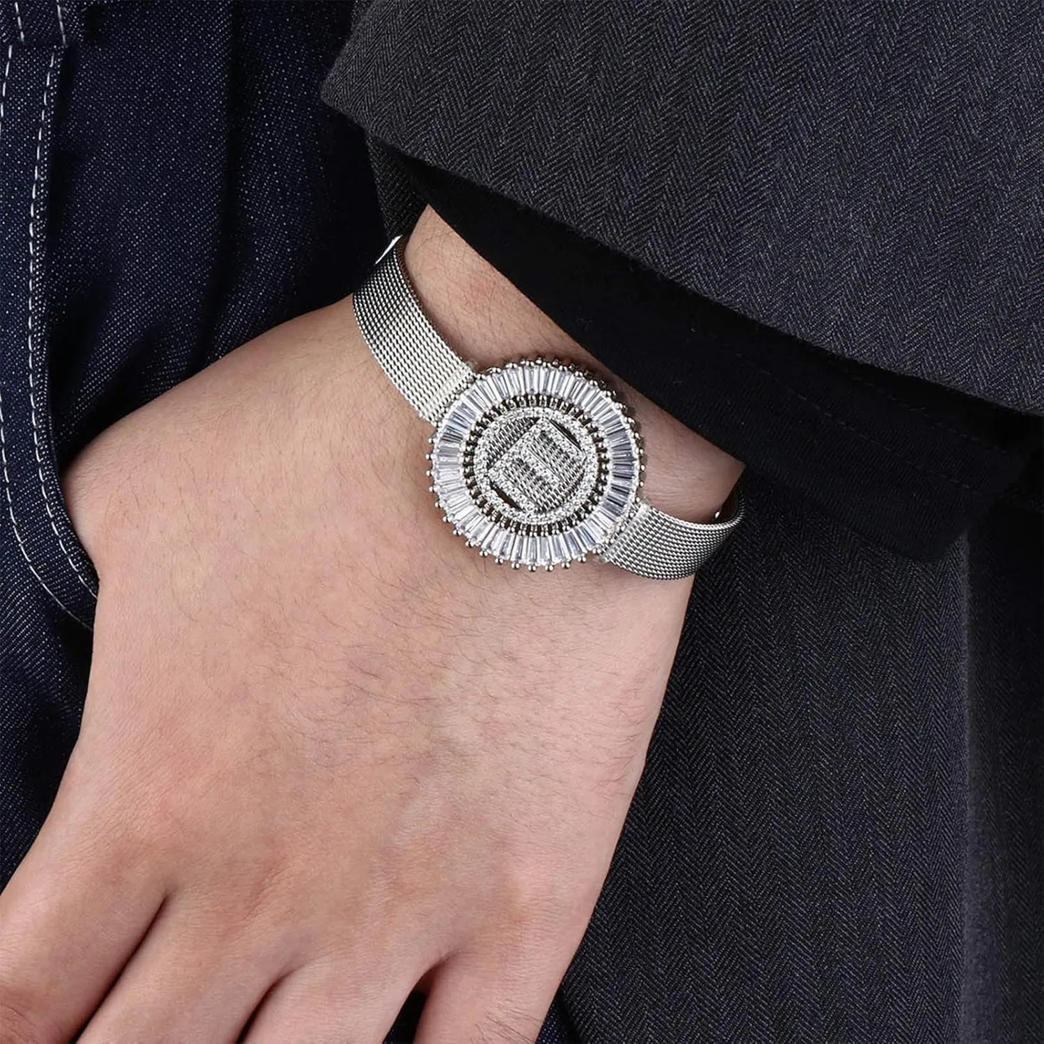 COTTVOTT Women Charms Initial 26 Letters Alphabet Bracelet Bangle Stainless Steel Mesh Belt Buckle Bracelets