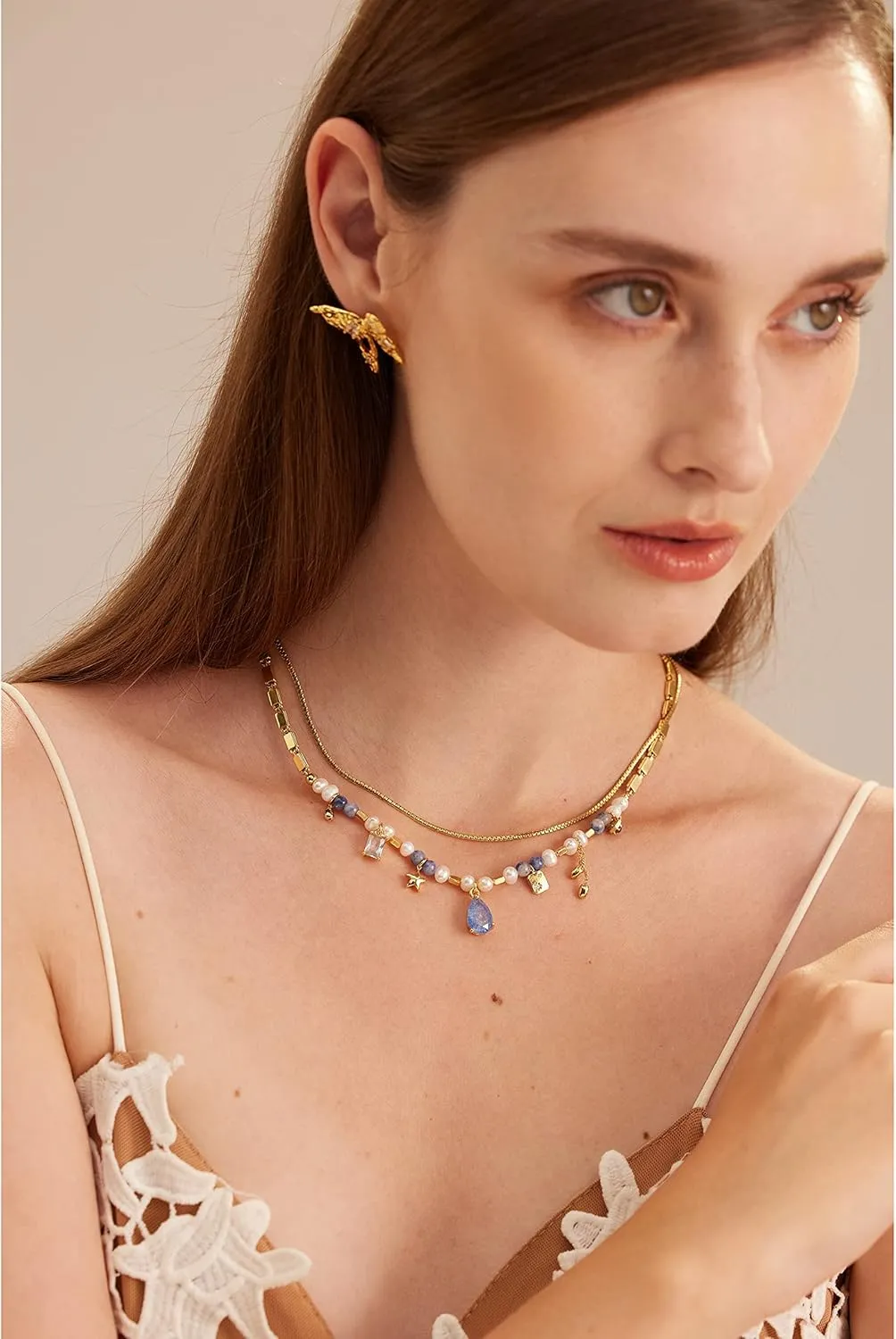 C.Paravano Pearl Necklaces for Women Pearl Choker Necklace 18K Gold Plated Chain Necklace Necklaces Pearl Real Pearl Necklace Long Pearl Necklace Pearl Necklace