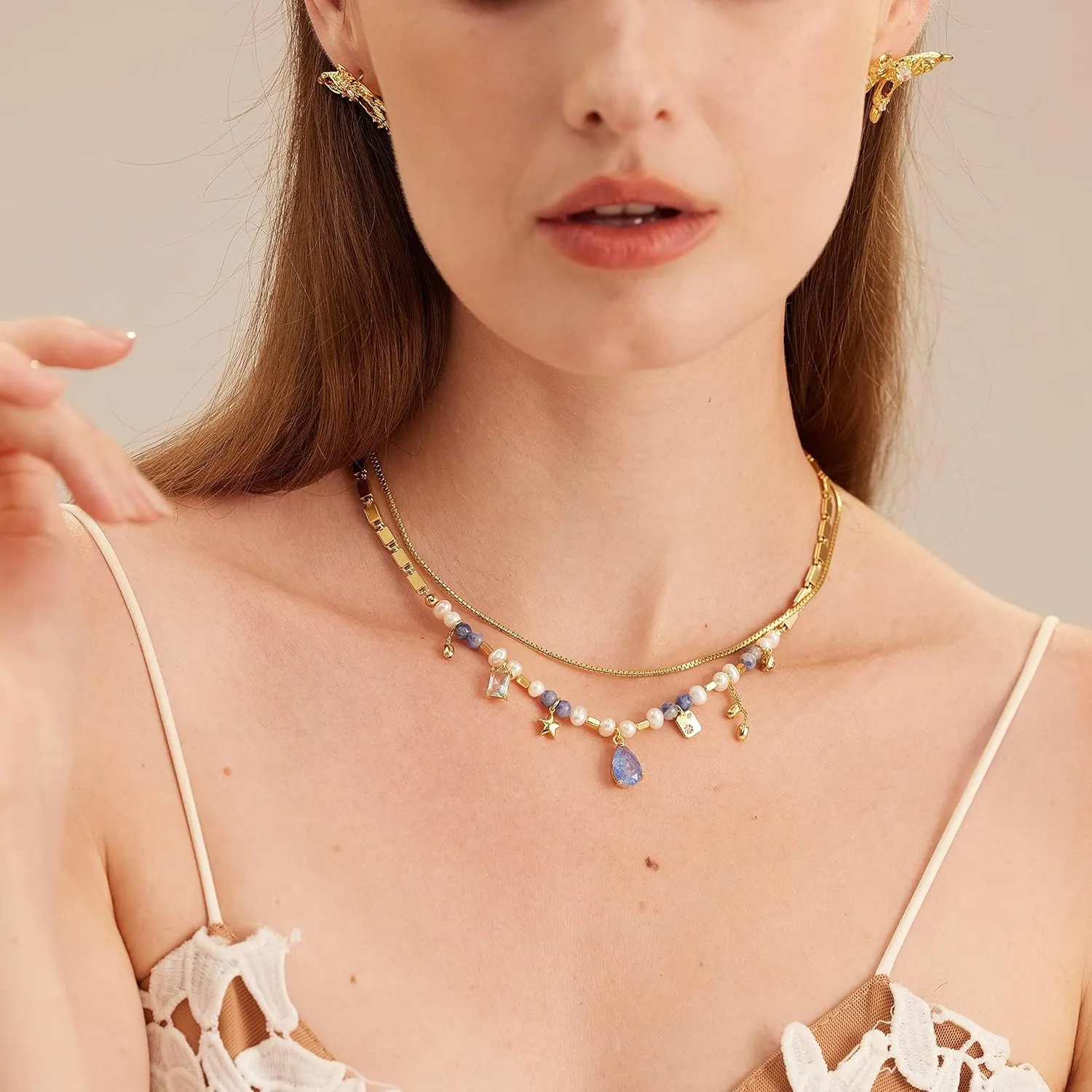 C.Paravano Pearl Necklaces for Women Pearl Choker Necklace 18K Gold Plated Chain Necklace Necklaces Pearl Real Pearl Necklace Long Pearl Necklace Pearl Necklace