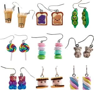 Creative Food-Themed Drop Dangle Earrings Set  Handmade Bubble Tea, Teddy Bears, Desserts, and Candy Designs with Eco-Friendly & Hypoallergenic Materials for Daily Wear or Gift.