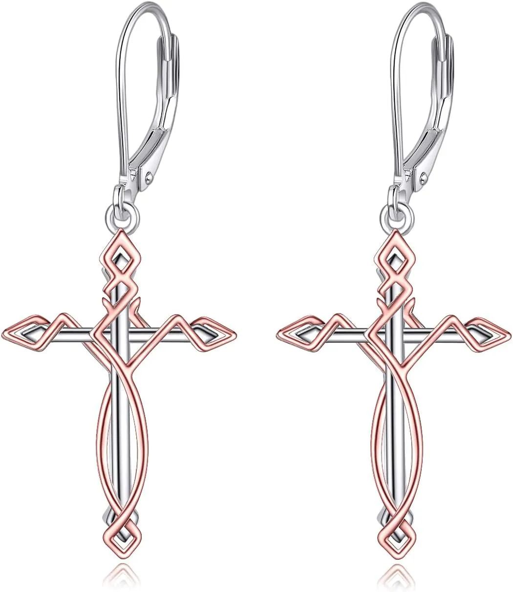 Cross Dangle Earrings Sterling Silver Cross Drop Earrings Faith Vintage Earrings Cross Jewelry Birthday Gifts for Women