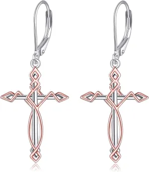 Cross Dangle Earrings Sterling Silver Cross Drop Earrings Faith Vintage Earrings Cross Jewelry Birthday Gifts for Women