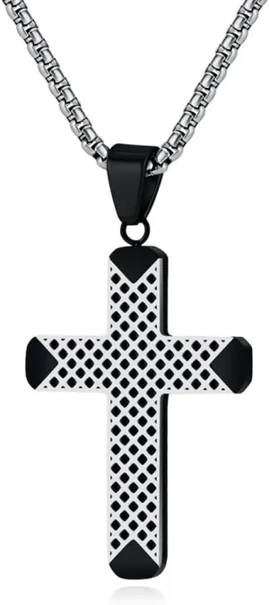 Cross Necklace for Men,Stainless Steel Black Gold Silver Jesus Christ Crucifix Pendant Necklaces Meaningful Religious Jewelry60cm Rolo Chain