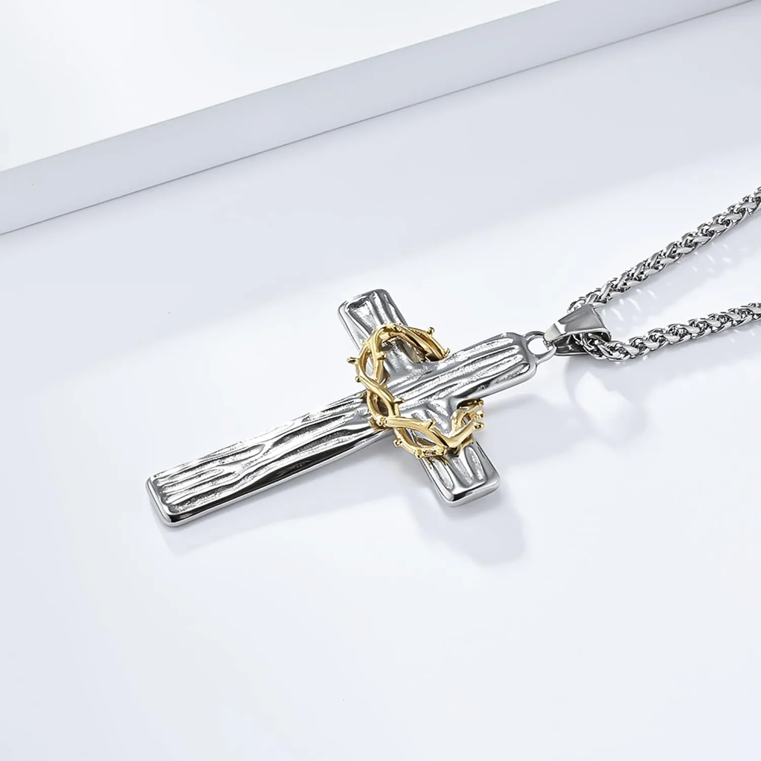 Cross Necklace for Men,Stainless Steel Black Gold Silver Jesus Christ Crucifix Pendant Necklaces Meaningful Religious Jewelry60cm Rolo Chain