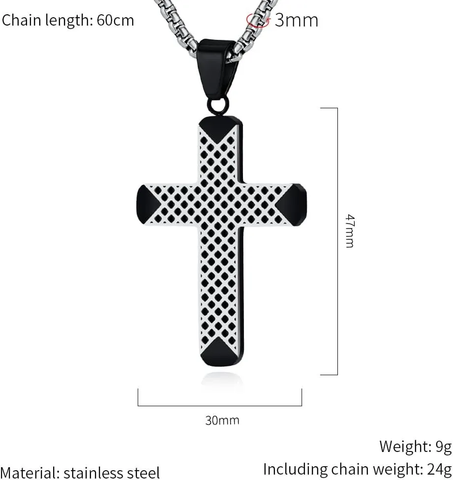 Cross Necklace for Men,Stainless Steel Black Gold Silver Jesus Christ Crucifix Pendant Necklaces Meaningful Religious Jewelry60cm Rolo Chain