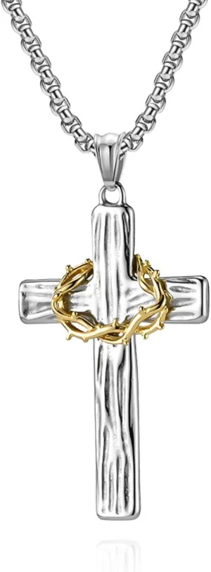 Cross Necklace for Men,Stainless Steel Black Gold Silver Jesus Christ Crucifix Pendant Necklaces Meaningful Religious Jewelry60cm Rolo Chain