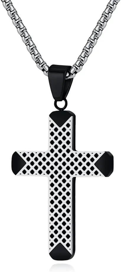 Cross Necklace for Men,Stainless Steel Black Gold Silver Jesus Christ Crucifix Pendant Necklaces Meaningful Religious Jewelry60cm Rolo Chain