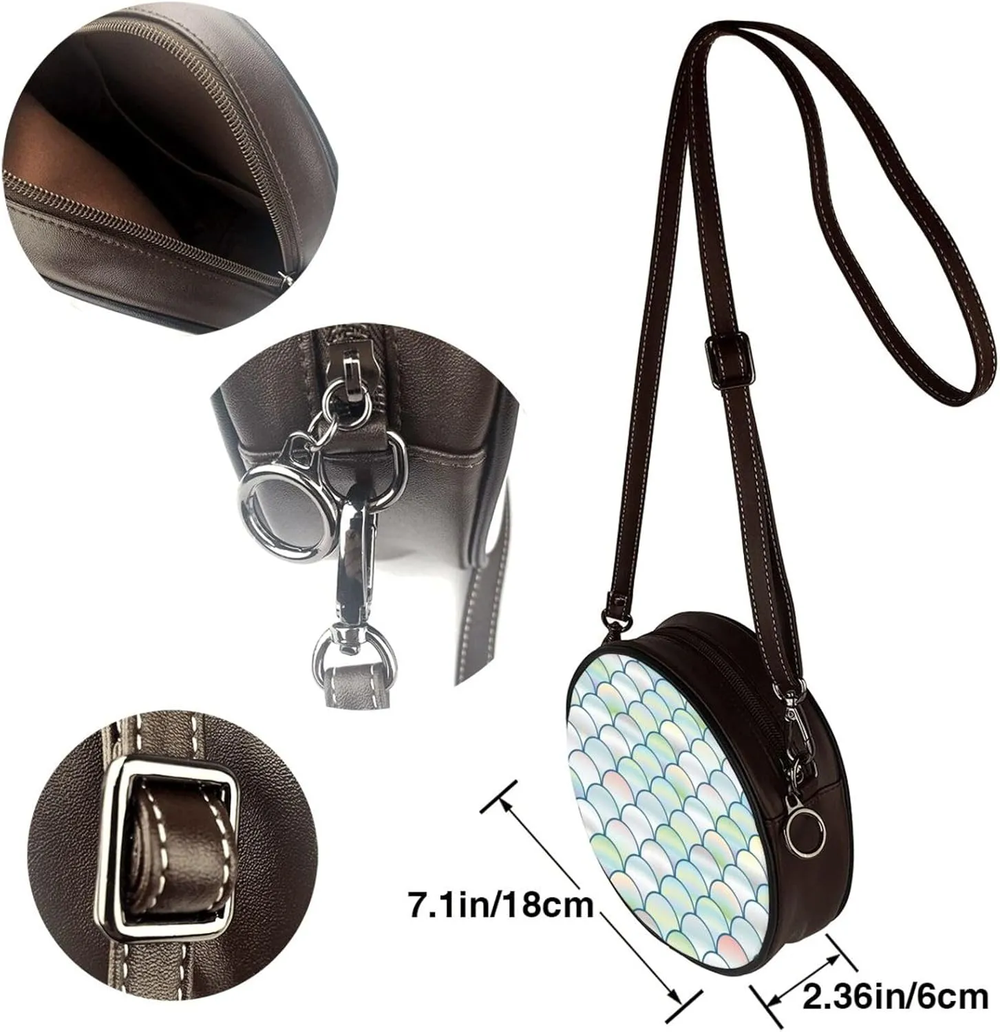 Crossbody Bags Circle Purses Women, Lightweight Functional Multi Pocket Purse Adjustable Strap
