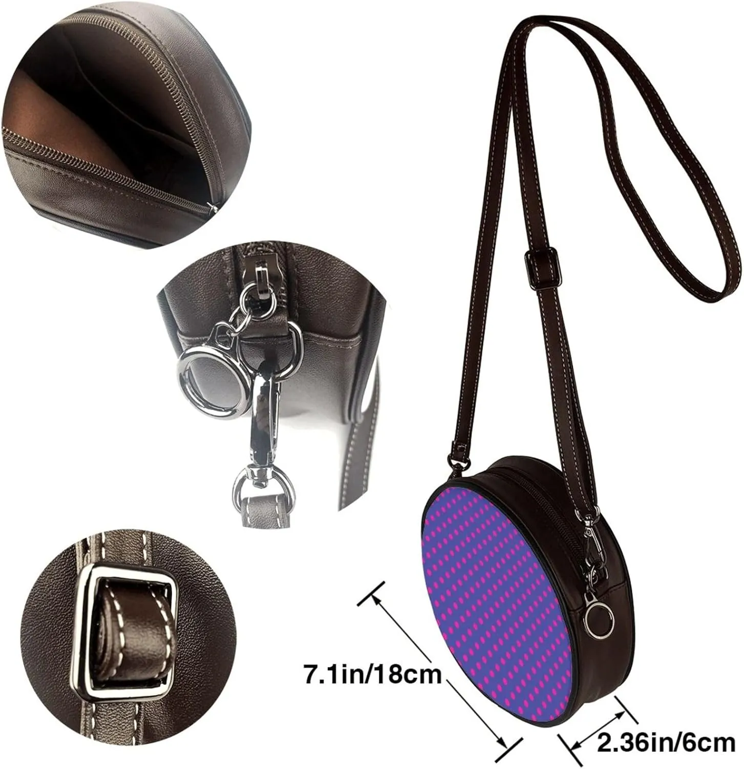 Crossbody Bags Circle Purses Women, Lightweight Functional Multi Pocket Purse Adjustable Strap